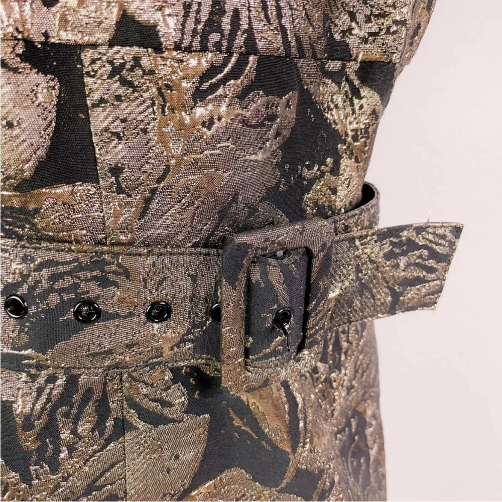 Jacquard Aurelia Black Gold Belt Sheath Midi Dress - Picture 7 of 9